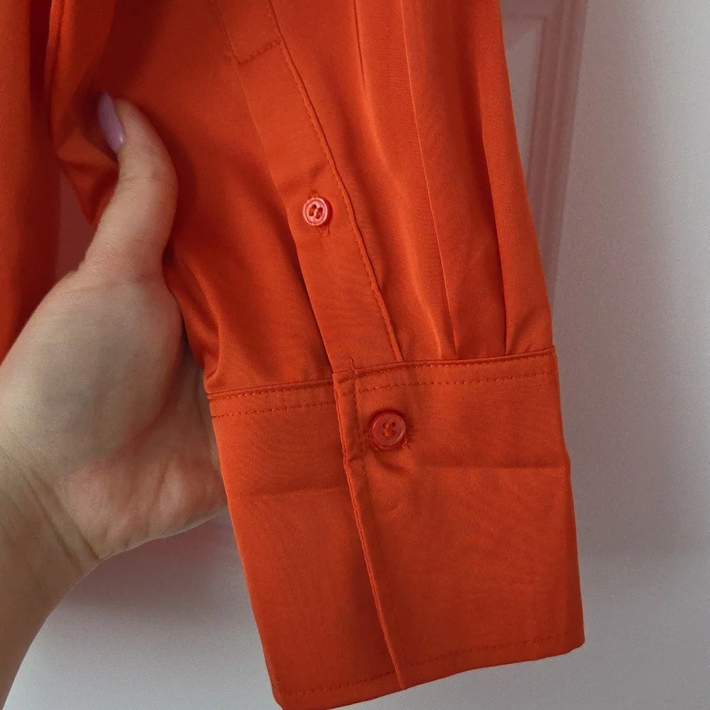 NWT H&M V-Neck Button-Up Blouse, Orange, Size L - Picture 7 of 15